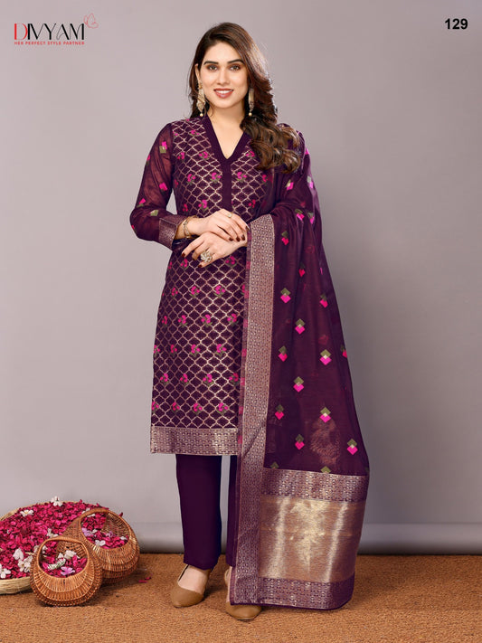 Dark burgundy chanderi readymade suits