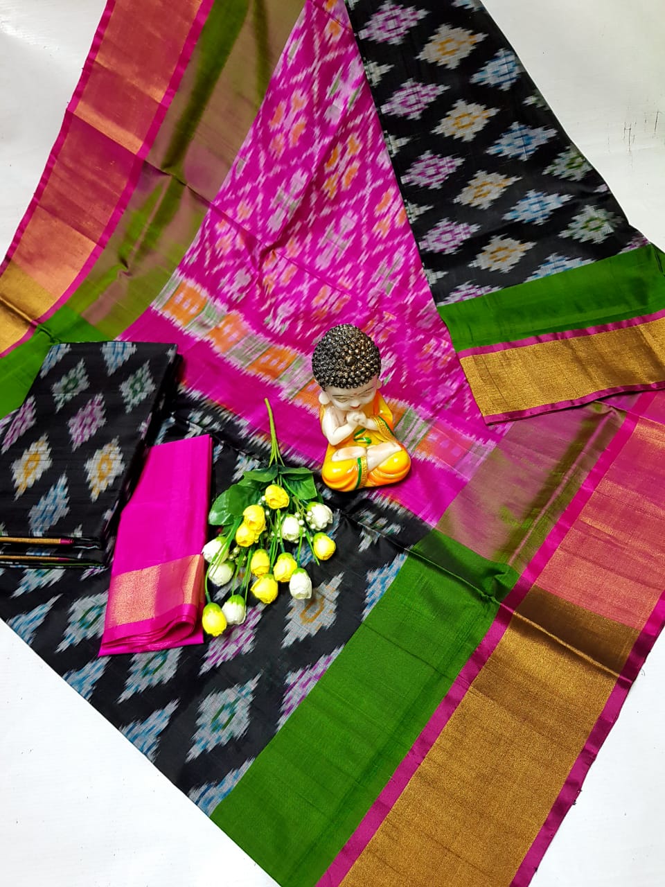 Black and pink uppada pochampally sarees