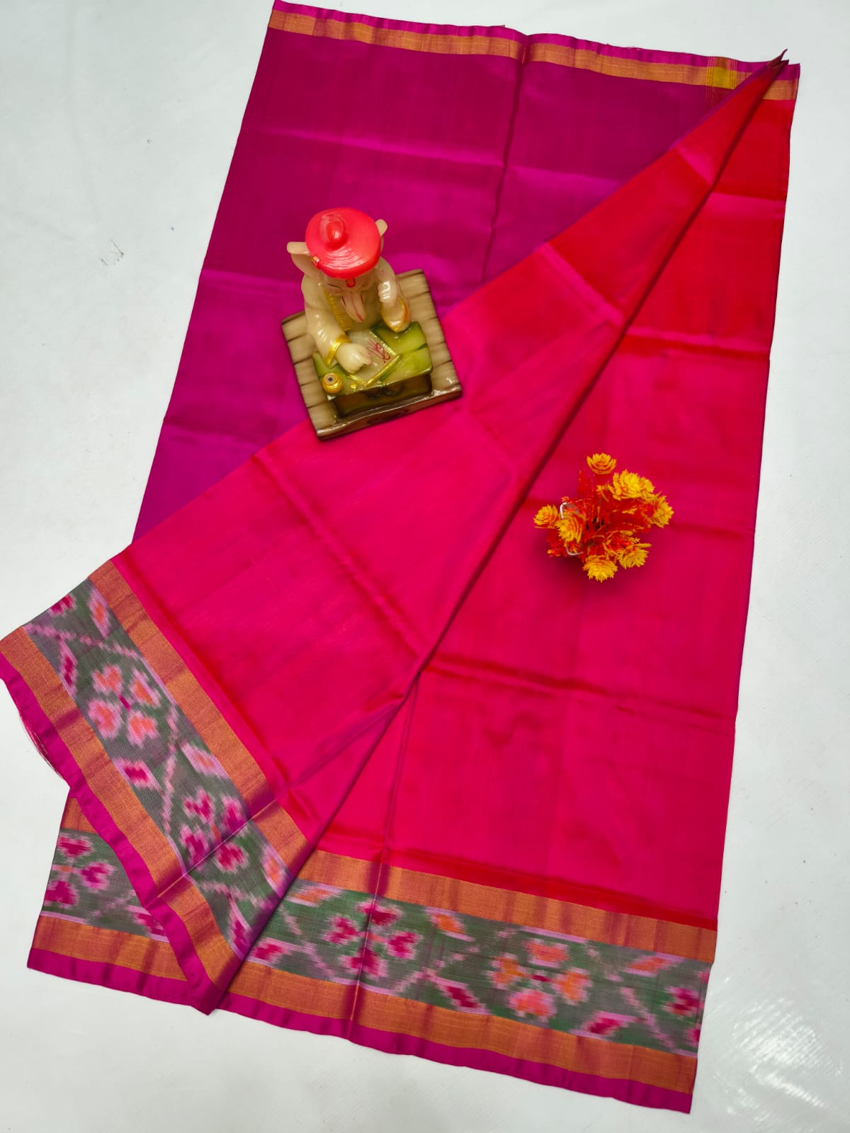 Pink Uppada sarees with small pochampally border