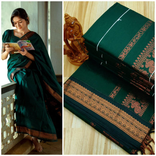 Dark green kalyani cotton sarees