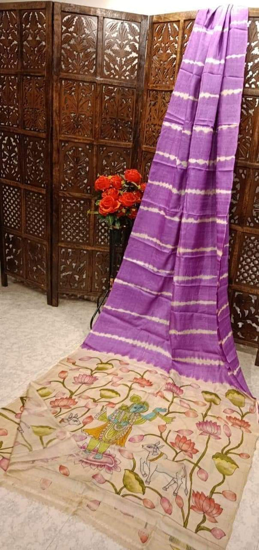 Lavender pure tussar Silk shibori sarees