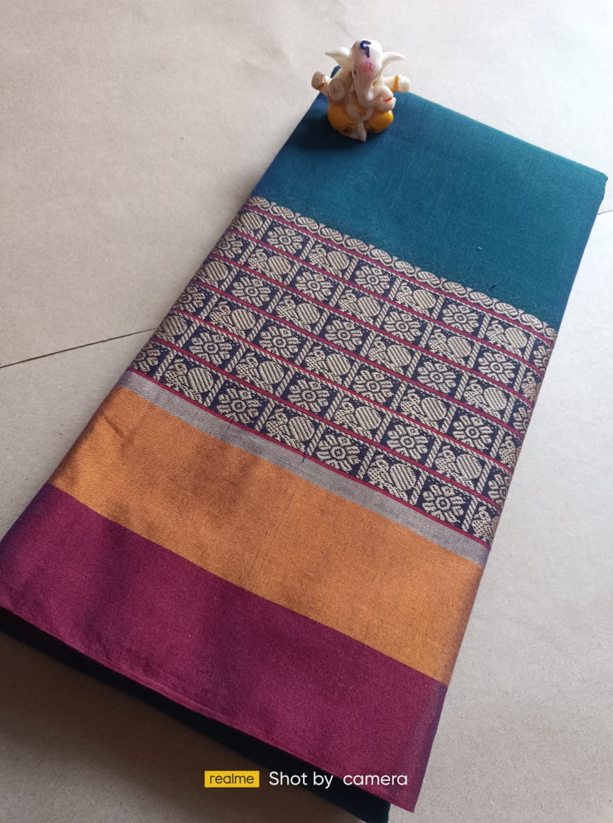 Light blue Narayanpet Cotton sarees