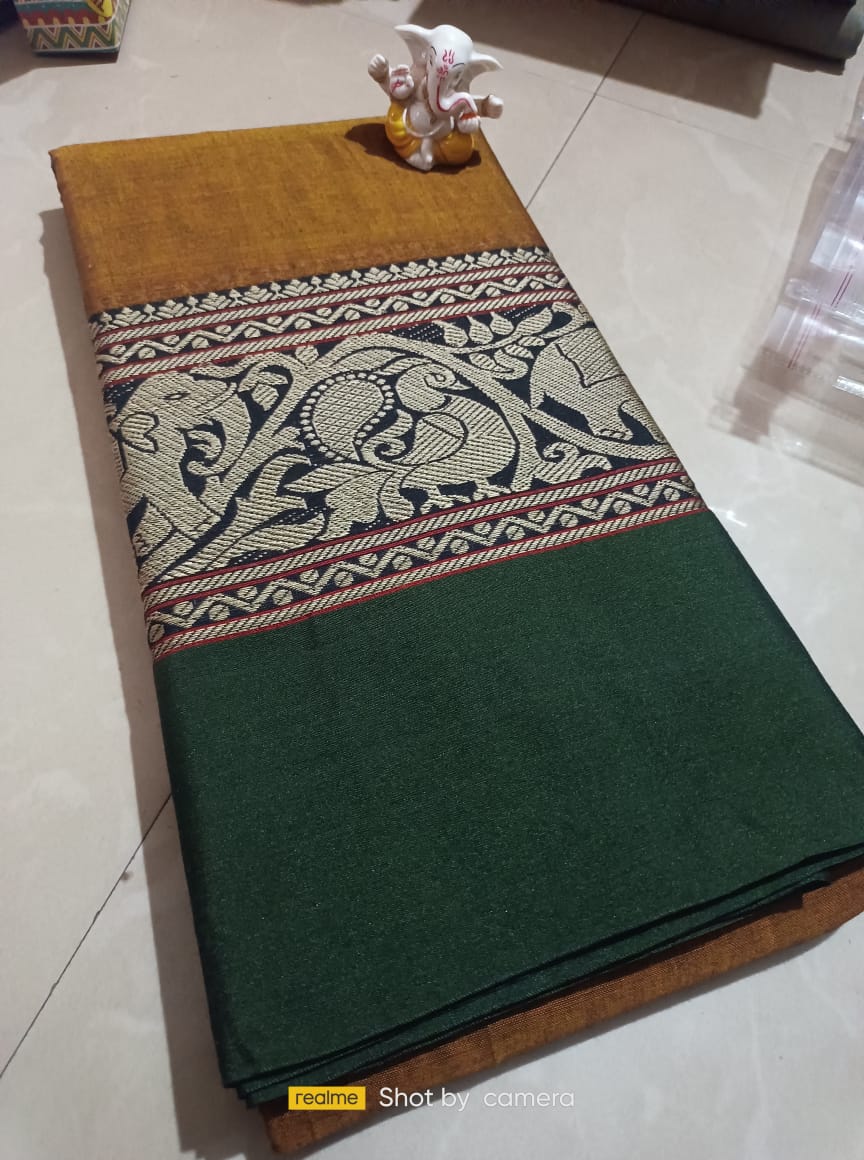 Dark mustard Narayanpet Cotton  sarees