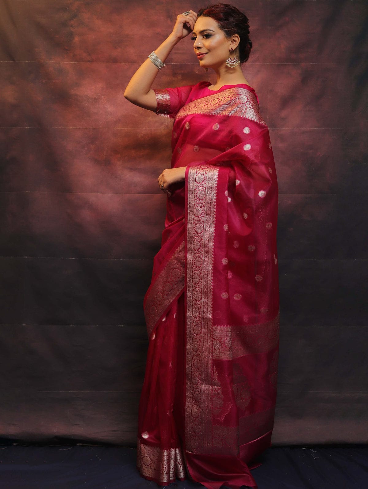 Magenta Banarasi organza silk sarees