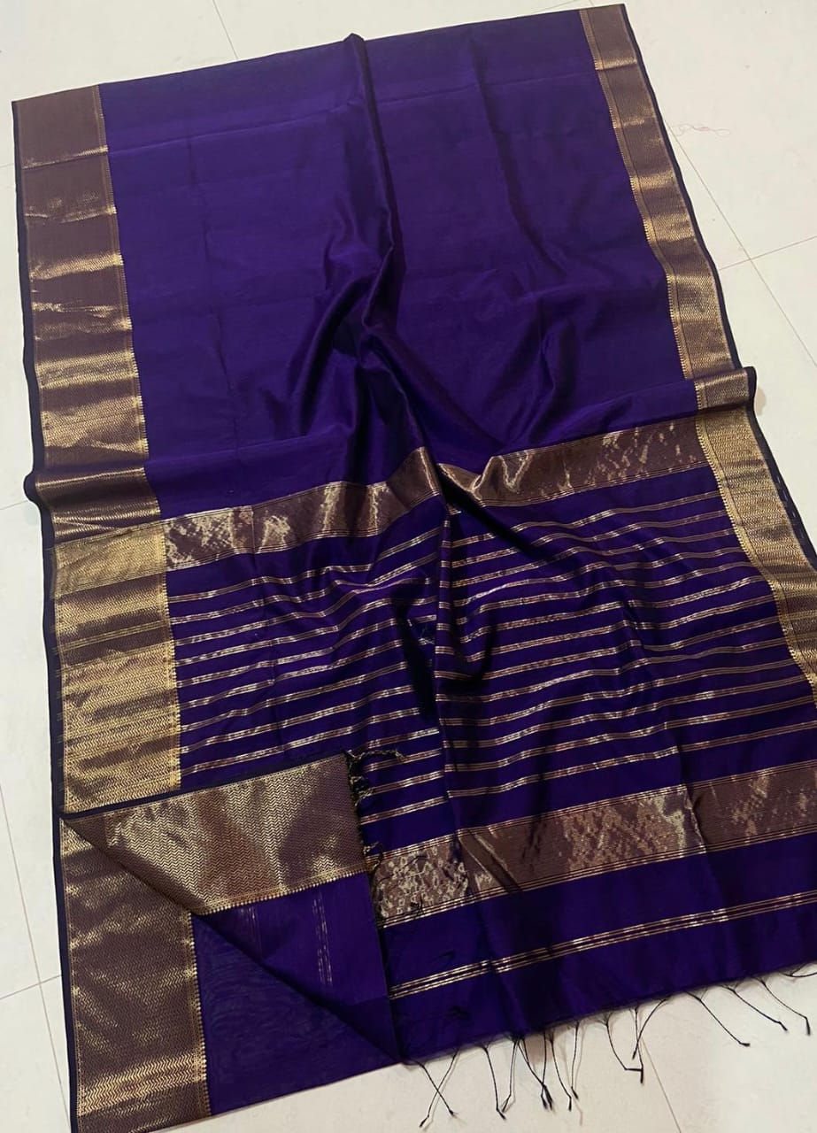 Purple blue Maheshwari big border sarees