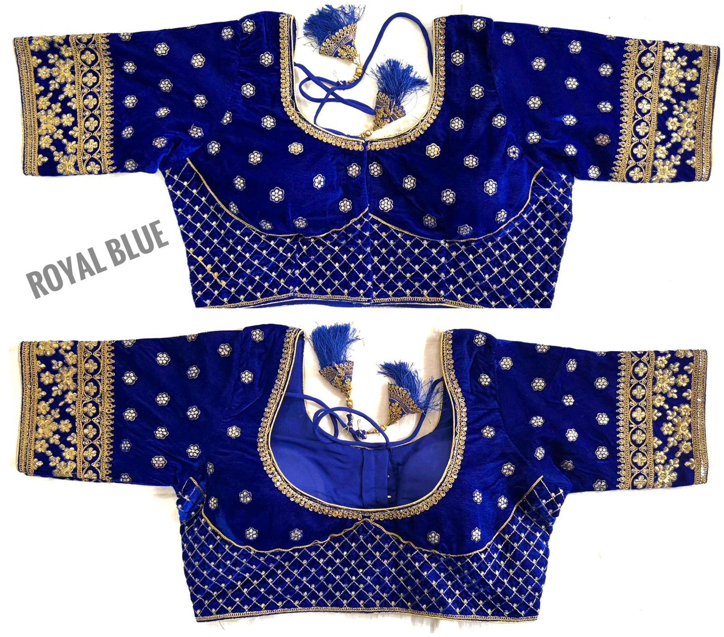 Royal blue readymade velvet blouse