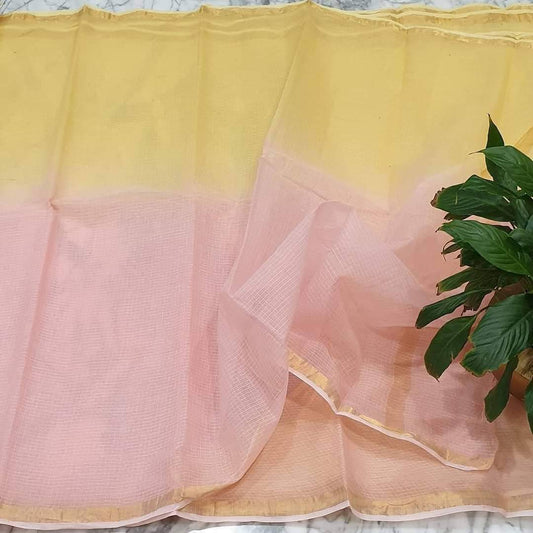 Yellow and peach Kota doria silk sarees