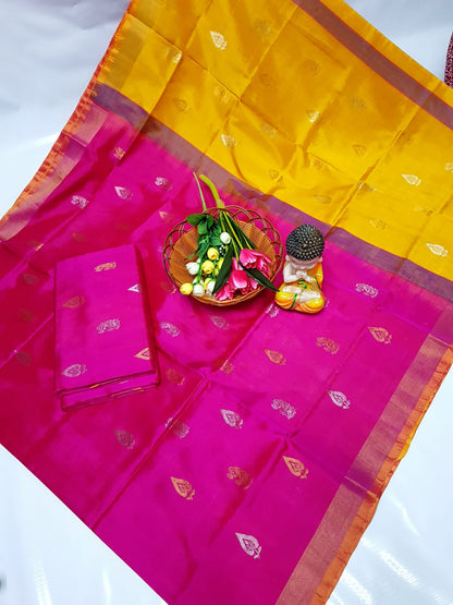 Dark pink handloom Uppada silk sarees with small border