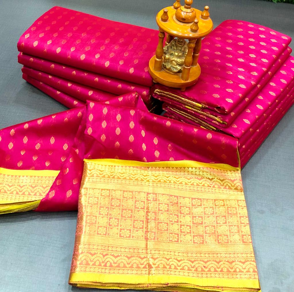 Deep pink Kuppadam kanchi border sarees