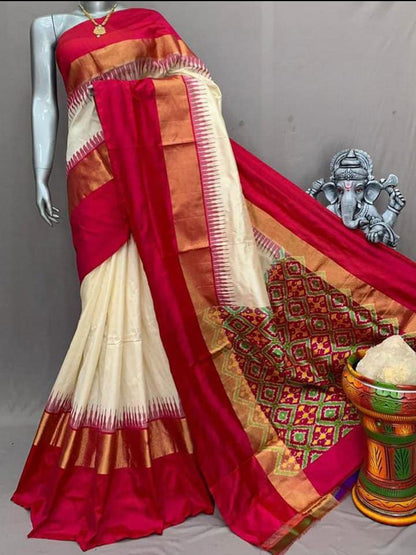 Cream pochampally ikkat silk sarees