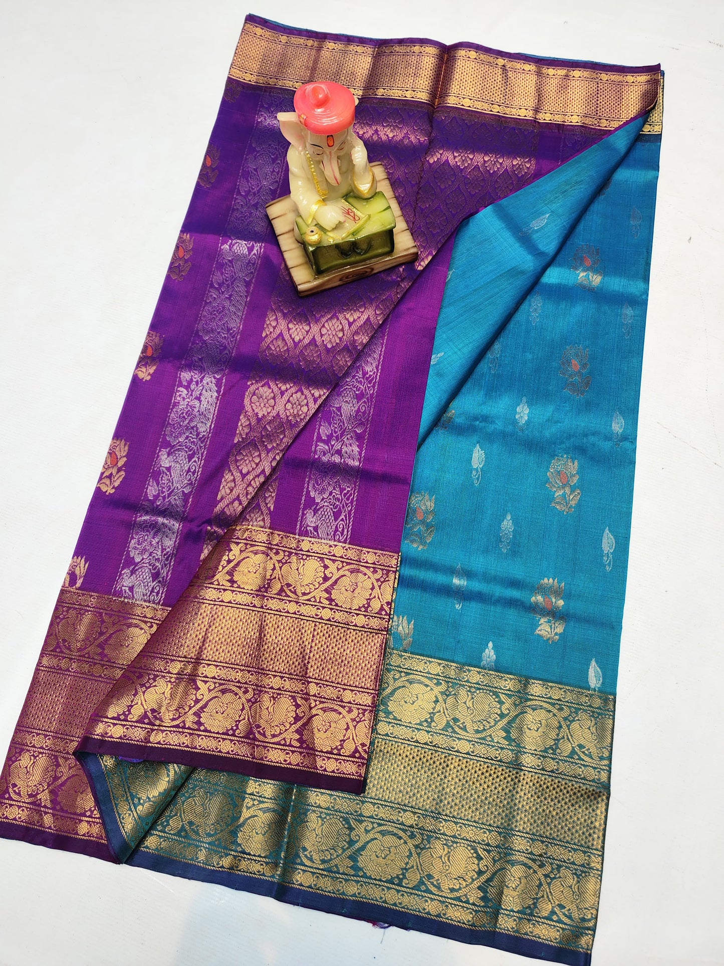 Light blue and dark purple uppada silk sarees with kanchi border