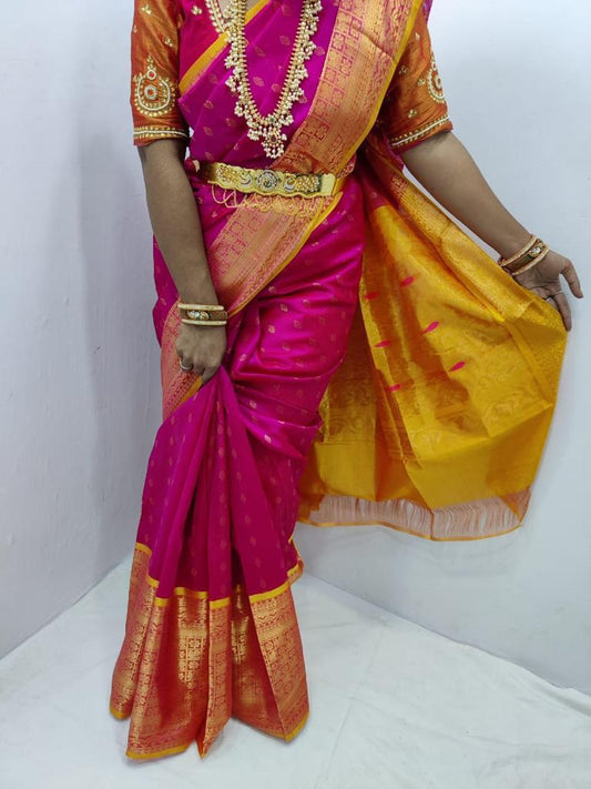 Deep pink Kuppadam kanchi border sarees