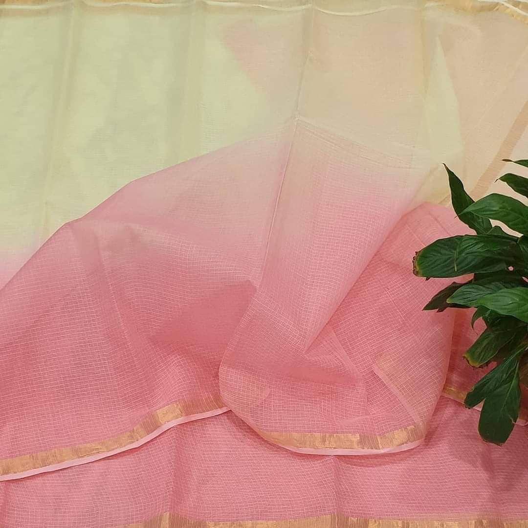 Pastel yellow and pink Kota doria silk sarees