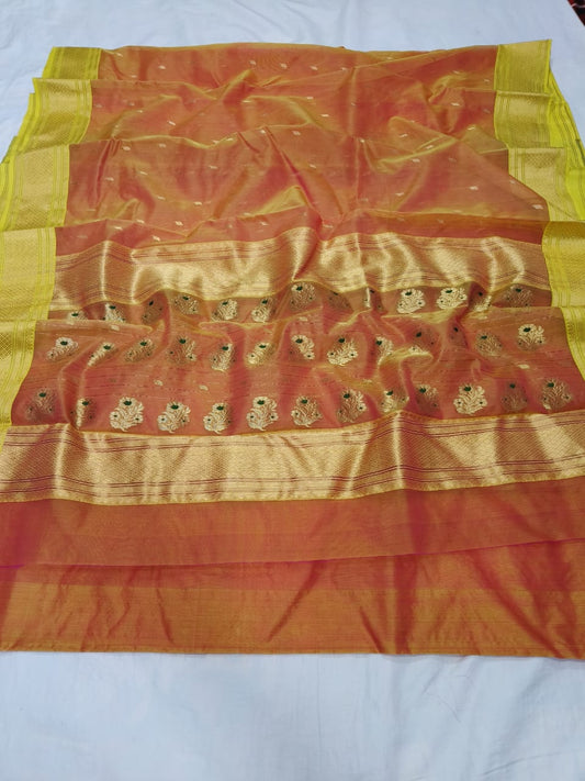 Light orange pure chanderi katan silk sarees