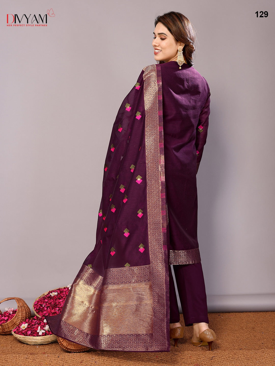 Dark burgundy chanderi readymade suits