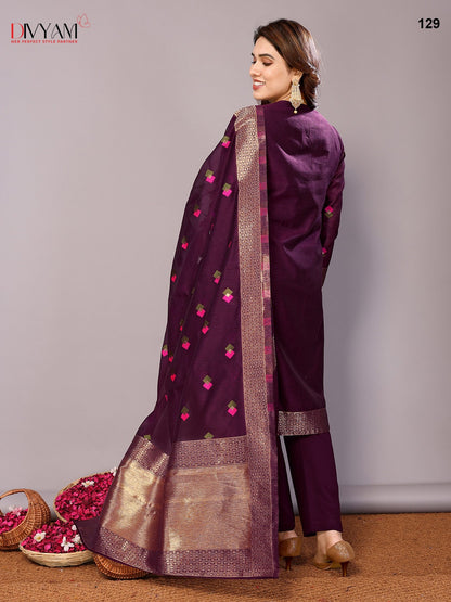 Dark burgundy chanderi readymade suits