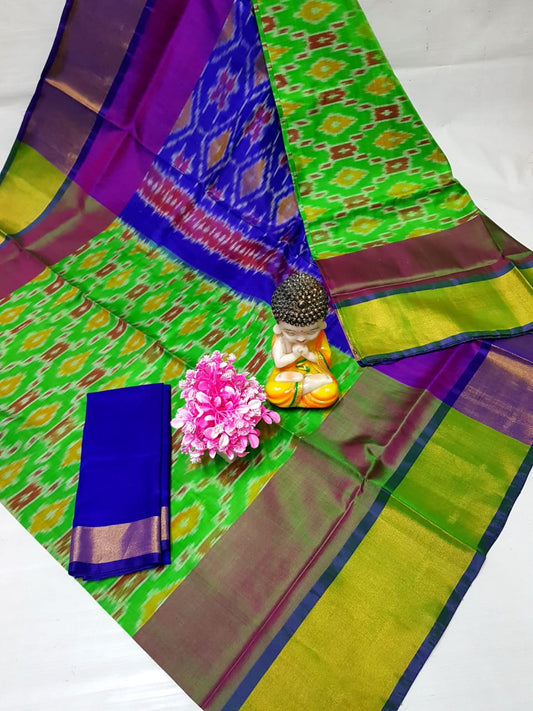 Parrot green and dark blue uppada pochampally sarees