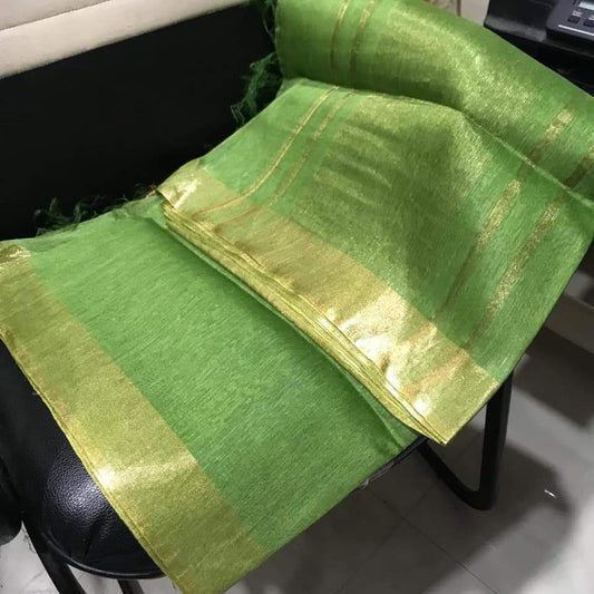 Green festive wear silk linen sarees