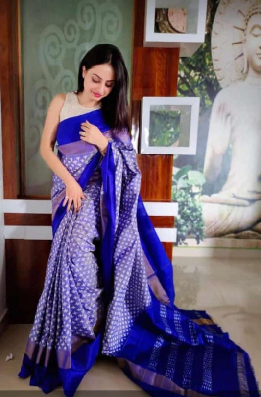 Lavender and blue handloom pochampally ikkat silk sarees