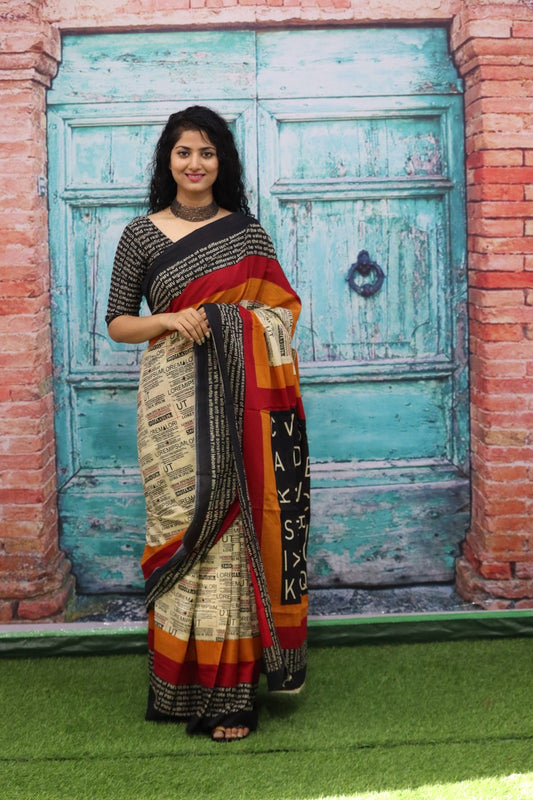 Black with multicolour mulmul cotton sarees