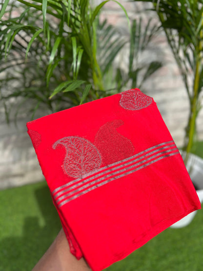 Red semi Banarasi Georgette sarees