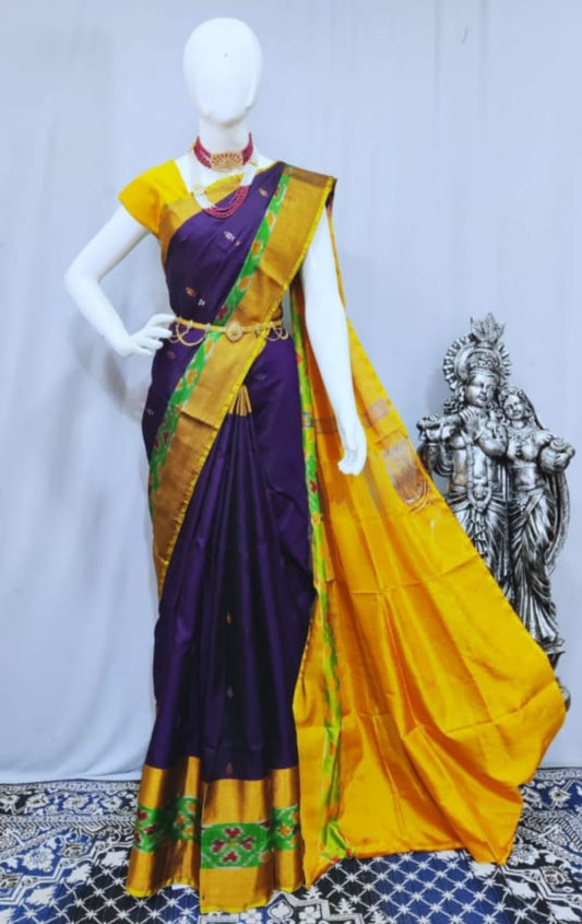 Dark violet uppada pattu pochampally border sarees