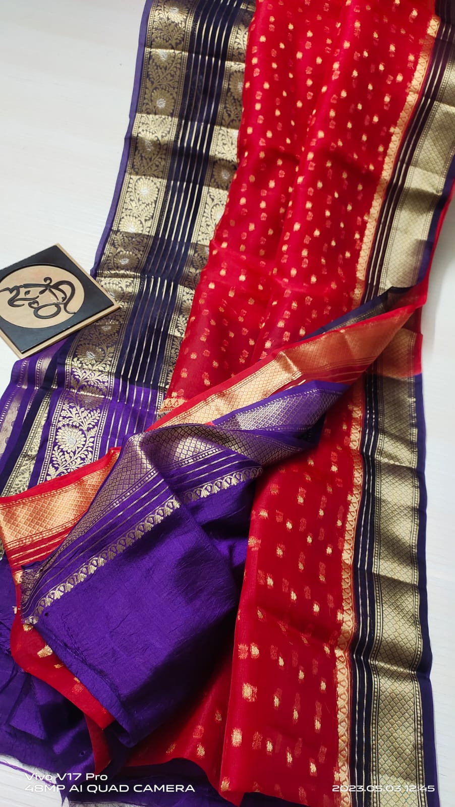 Red with purple Banarasi kora organza silk sarees