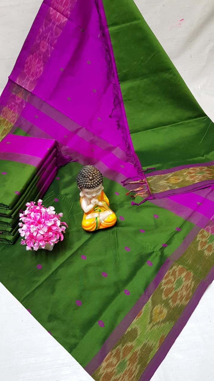 Green Tripura silk sarees with Pochampally border