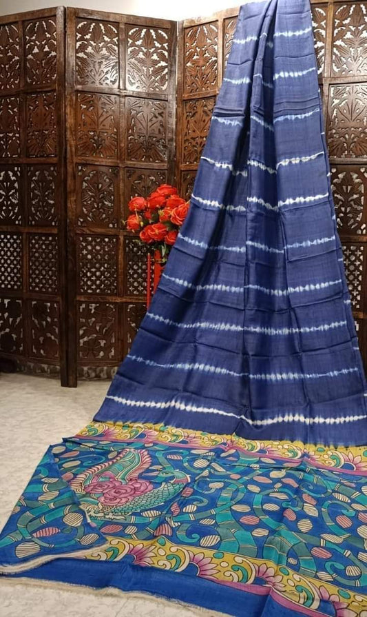 Navy blue pure tussar Silk shibori sarees