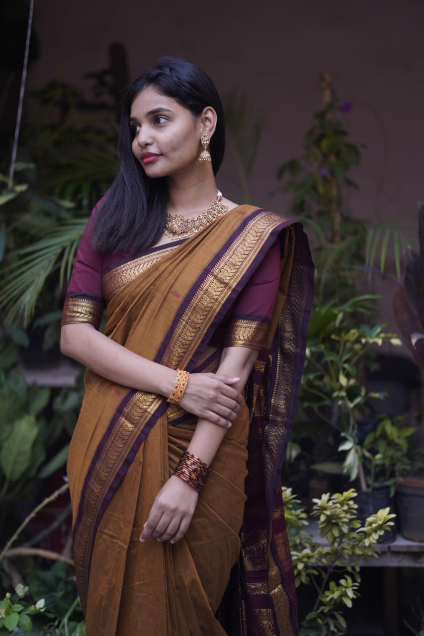 Dark mustard kalyani cotton sarees