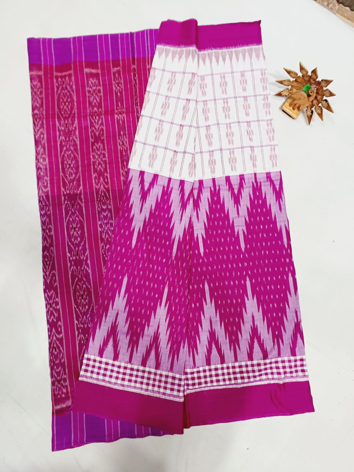 Pink and white ikkat mercerised Cotton sarees