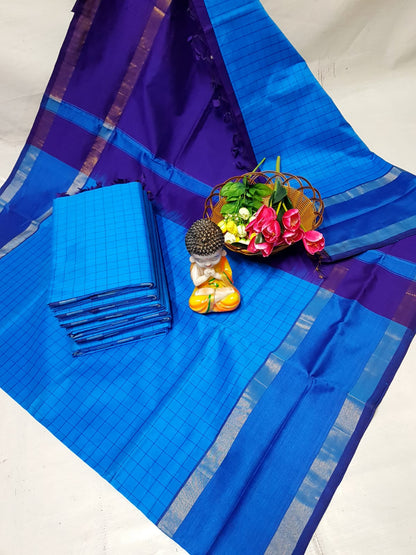 Blue Tripura silk mahanati checks sarees