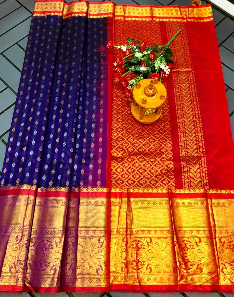 Dark blue handloom Kuppadam kanchi border sarees