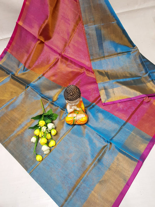 Light blue and pink Uppada tissue sarees