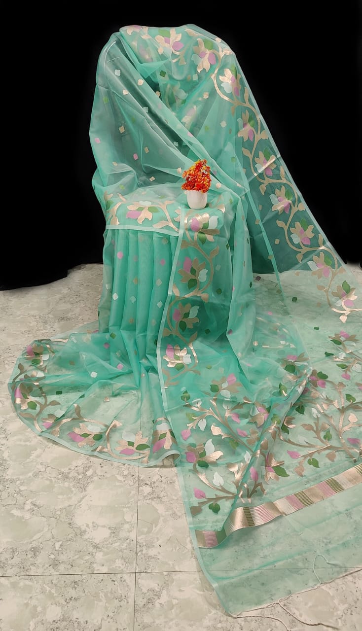 Pastel green Muslin organza silk sarees