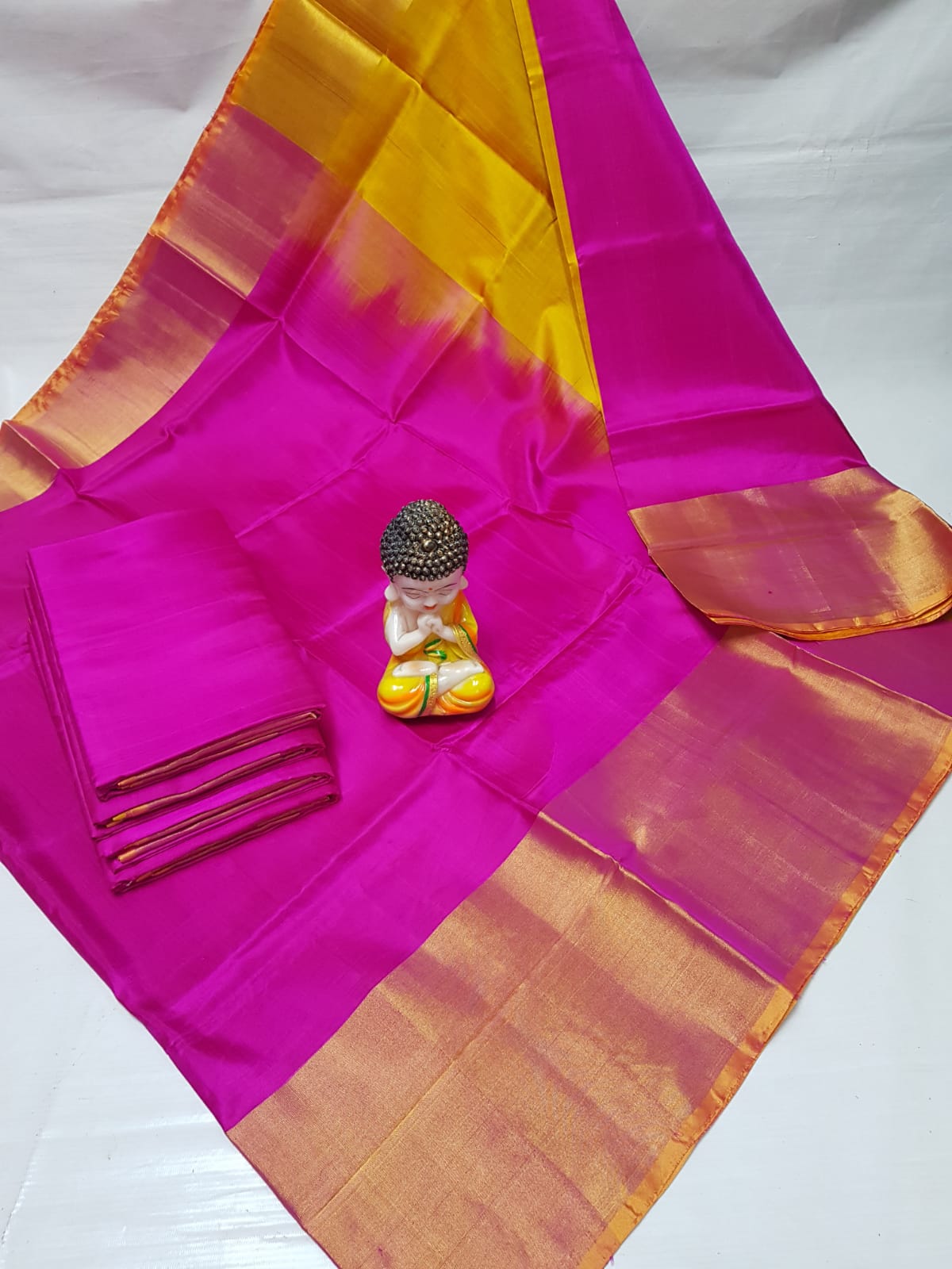 Dark pink and yellow Uppada big border sarees