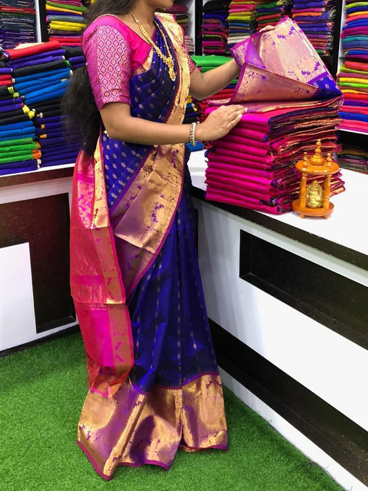 Navy blue Kuppadam kanchi border sarees