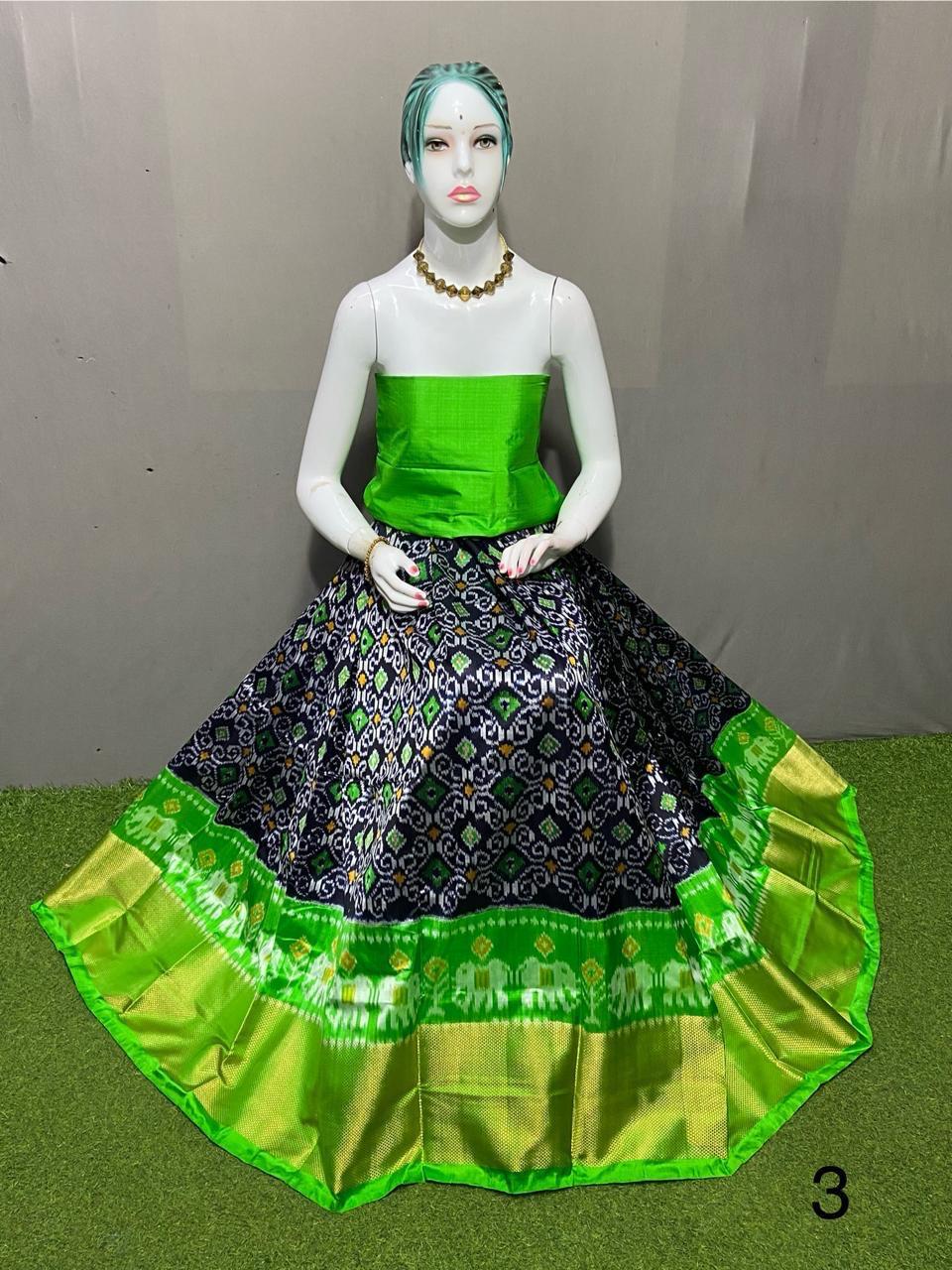 Pure pochampally ikkat silk lehenga black