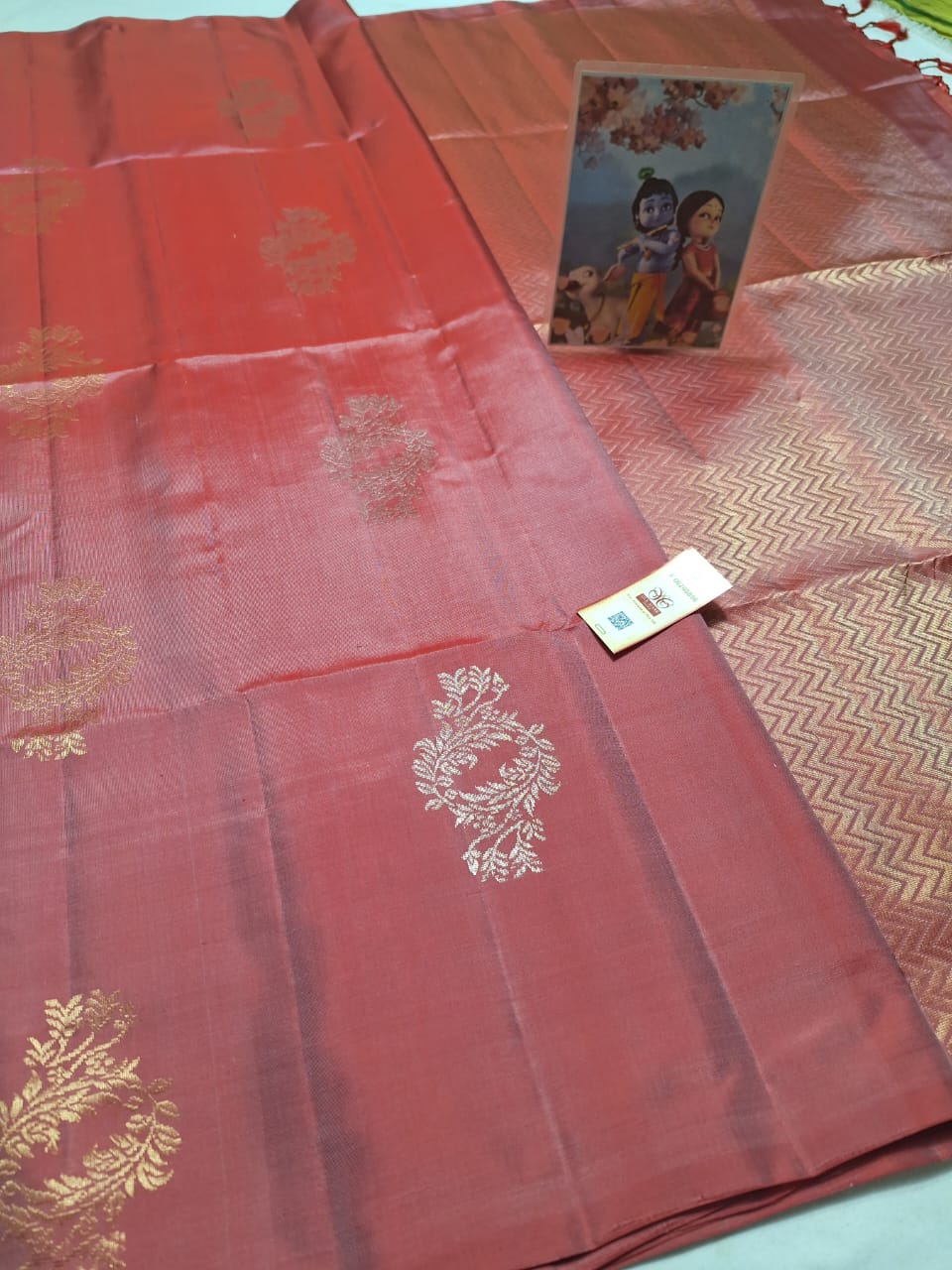 Brick red Pure kanchipuram soft silk sarees