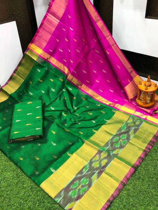 Dark green uppada pattu pochampally border sarees