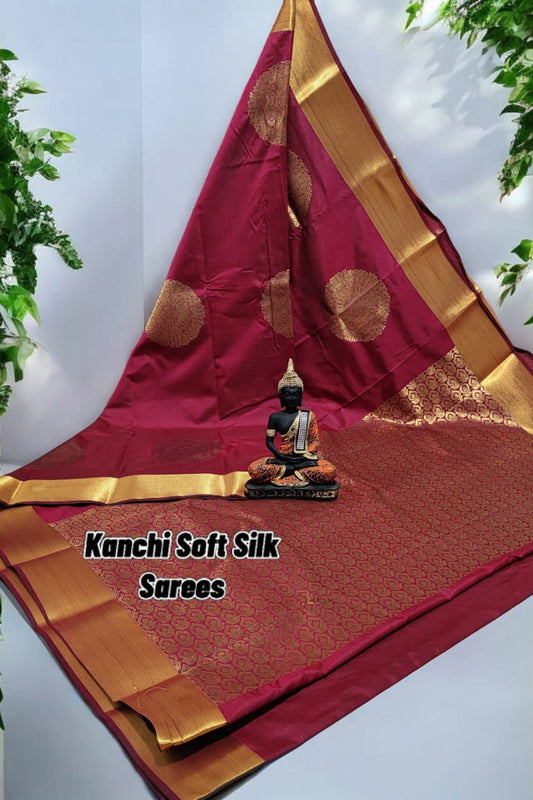 Brick red kanchi soft silk sarees