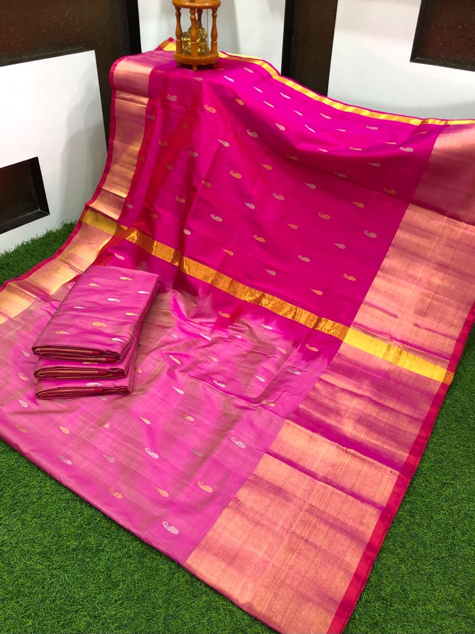 Fuchsia pink Uppada small Jamdani butta Sarees