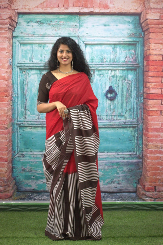 Maroon red mulmul cotton sarees