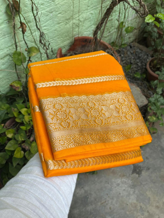 Orange Banarasi kora organza silk sarees