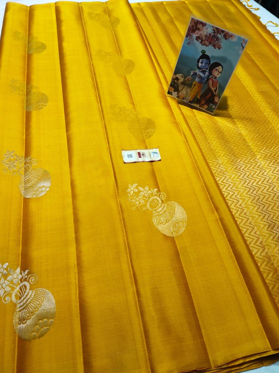 Yellow Pure kanchipuram plain soft silk sarees