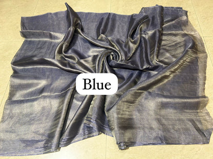 Blue Pure handloom Tussar tissue silk sarees