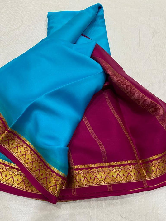 Sky blue Pure Mysore crepe silk sarees