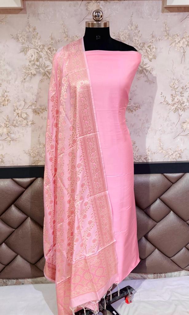 Baby pink banarasi silk suits