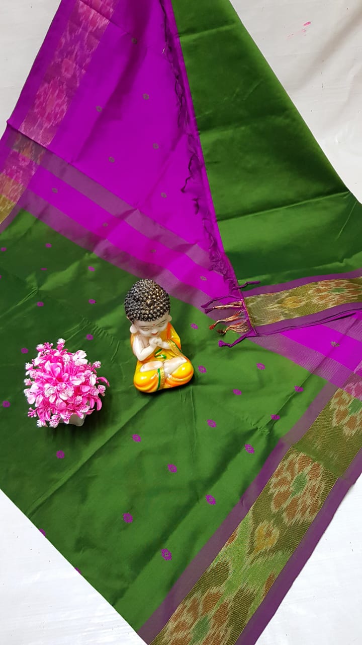 Green Tripura silk sarees with Pochampally border