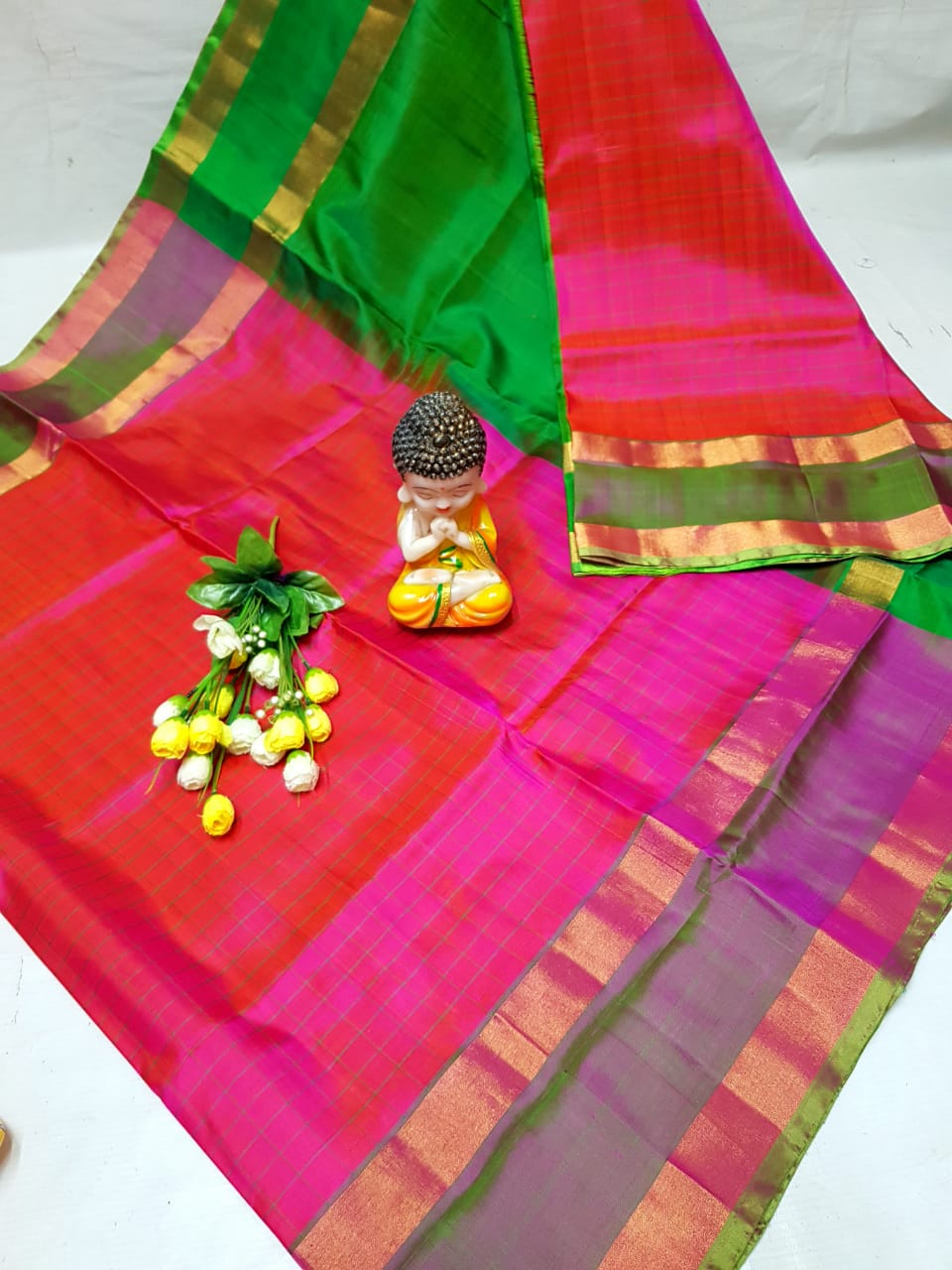 Pink and green uppada mahanati checks sarees